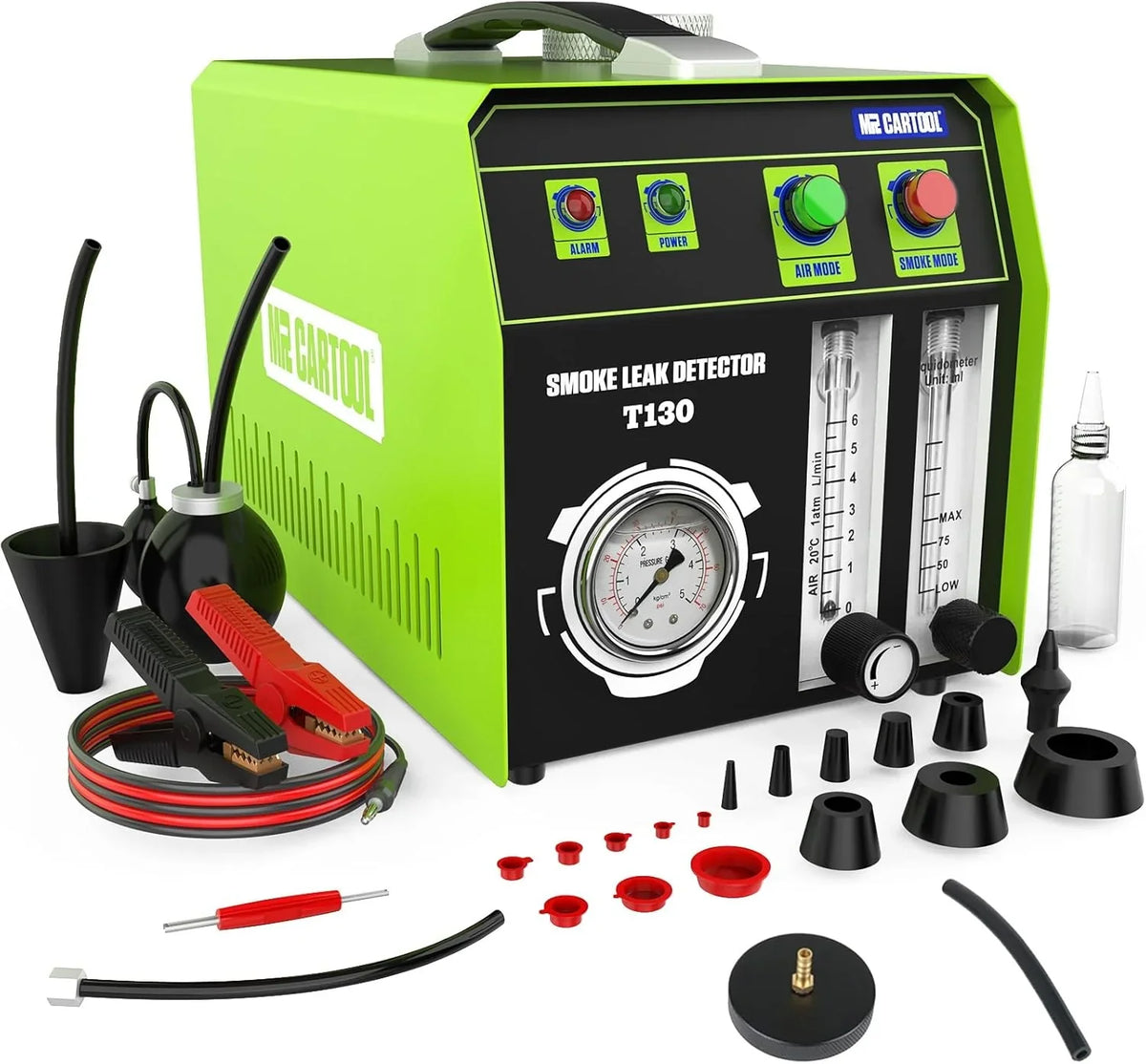 Smoke machine leakage tester, 12-volt DC car smoke machine leakage detector, equipped with an air flow meter and an oil level gauge, suitable for all vehicles.