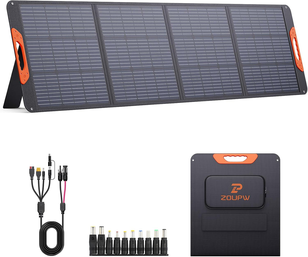 200 Watt Portable Solar Panel for Power Station,RV Essentials,200W 20V Foldable Solar Charger with Solar Cable,23.5% High Efficiency IP67 Waterproof 4 Kickstands for Camping RV Road Trip