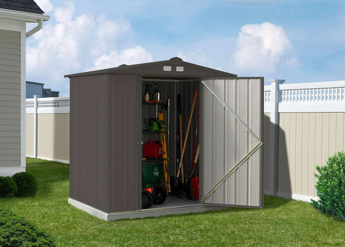 EZEE Galvanized Steel Storage Shed with Low Gable Roof, Charcoal, 6-ft x 5-ft