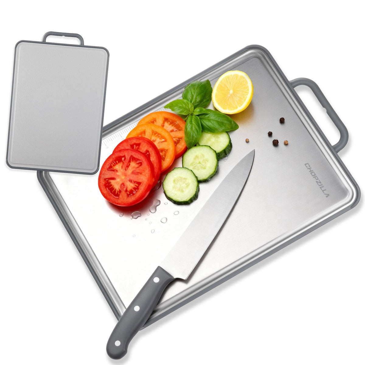 Chopzilla Titanium Dual Sided Cutting Board with Handle, Non-Slip, 15.7-in