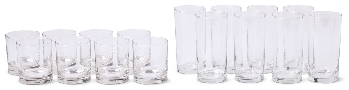 Heavy Base Glassware Tumbler Set, Clear, 11 oz & 15 oz, 16-pc