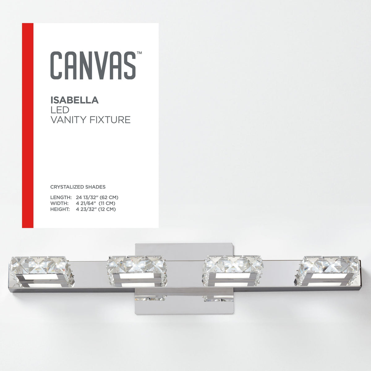 Isabella 4-Light Crystal Design LED Vanity Light Fixture, Chrome