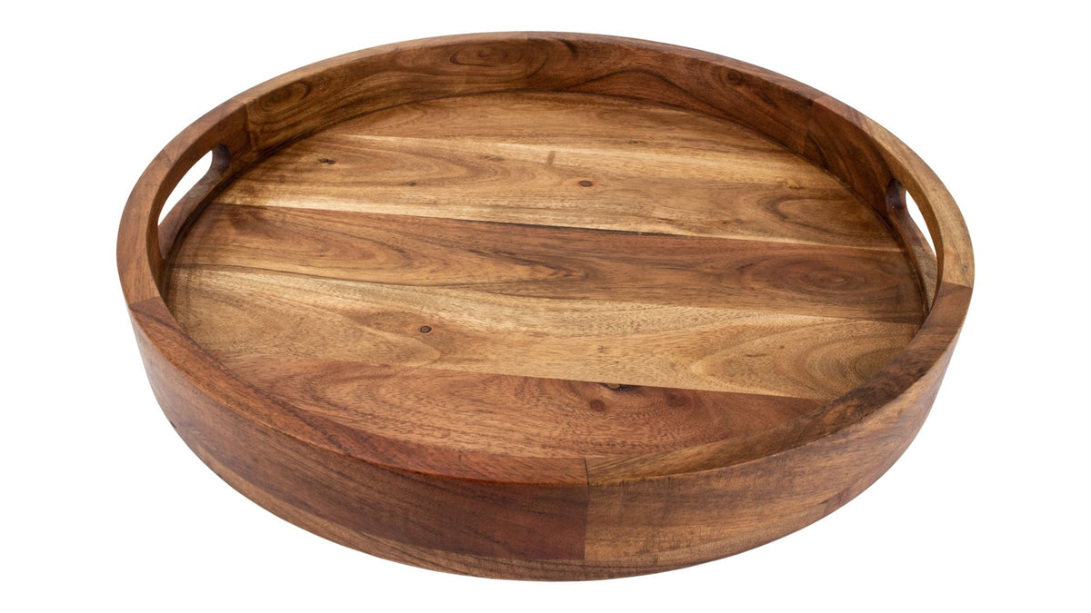 Round Wood Serving Tray with Cut-Out Handles, 16-in