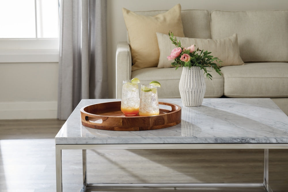 Round Wood Serving Tray with Cut-Out Handles, 16-in