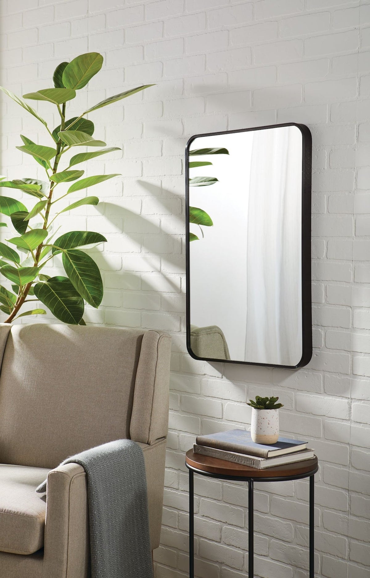 Truro Metal Rectangular Wall Mirror, Black, 20 x 30-in