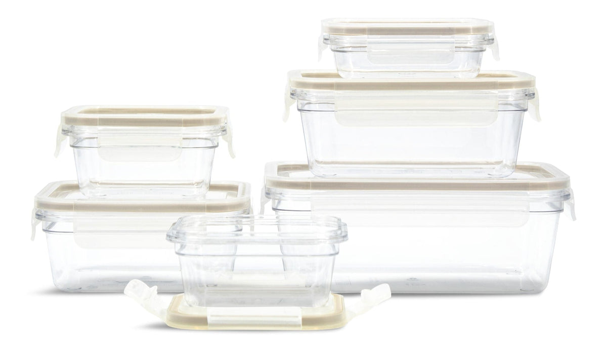 Clear Clip Lid Food Storage Container Set with Copolyester Base, Nestable, 6 Count