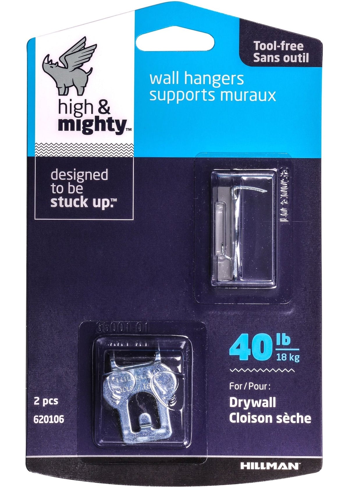 Canvas WAll Hanger, Easy to Remove, 40-lb Capacity, Silver, 2-pk