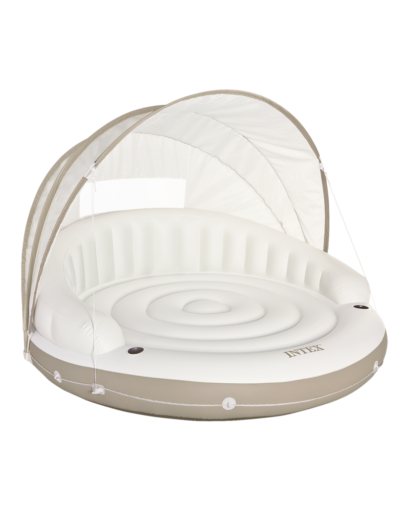 Off White Canopy Inflatable Pool Island Multi Person Float with Detachable Sun Shade