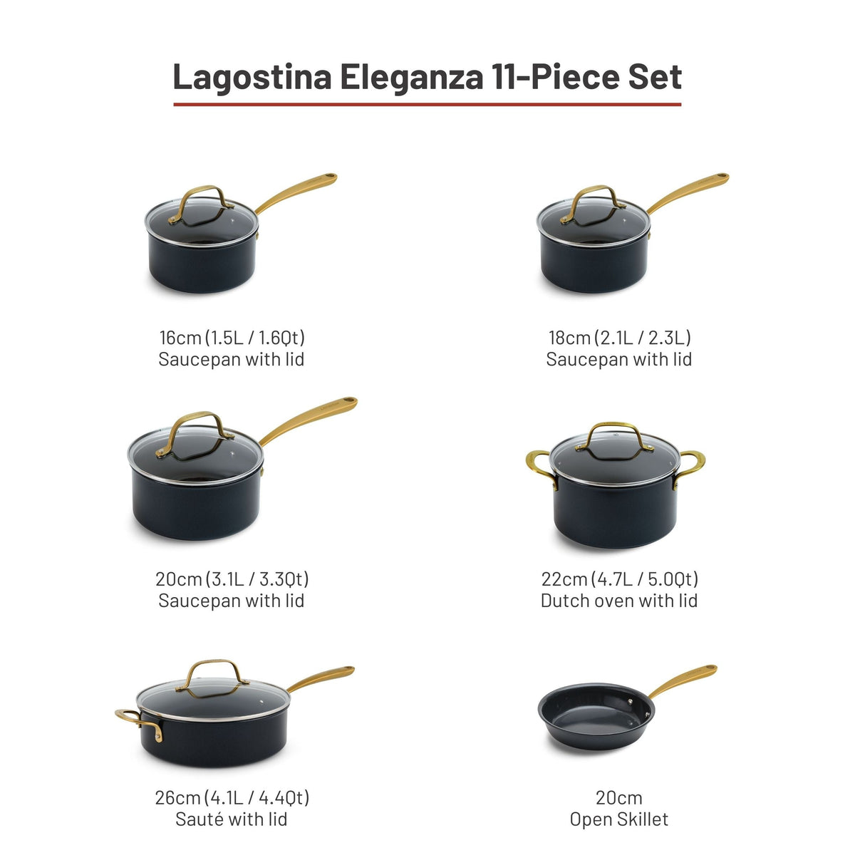 Eleganza Ceramic Pro Non-Stick Cookware Set, 11-pc