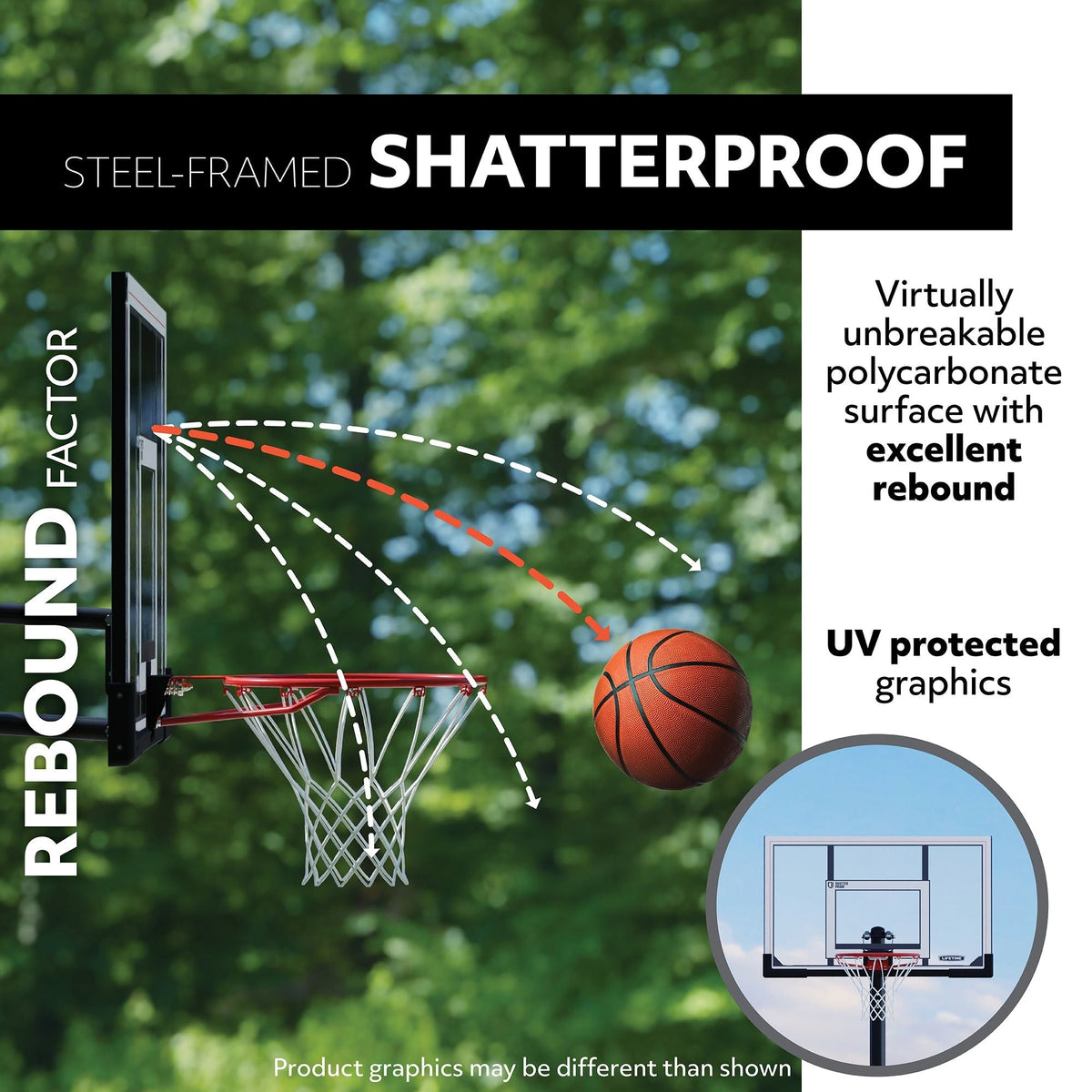 Portable Adjustable Basketball Backboard, Hoop & Net System, 50-in