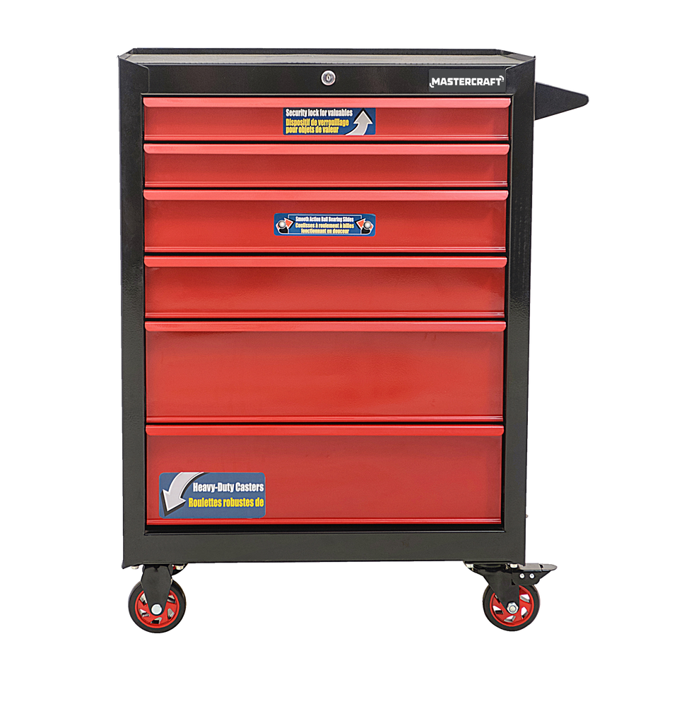 Rolling Tools Storage Cabinet with 6 Drawers, Black&Red, 26-in
