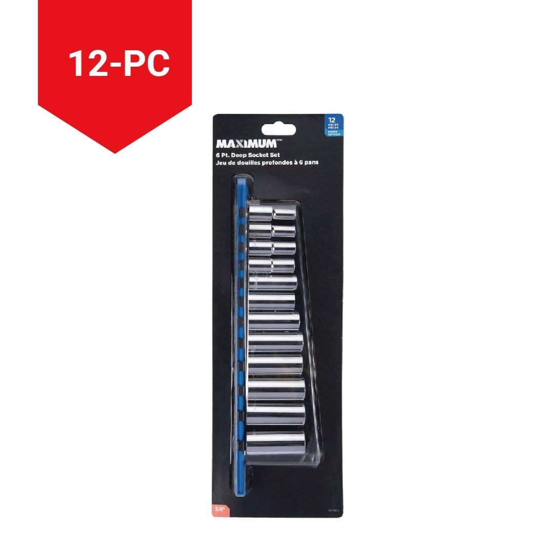 3/8-in Drive Deep Socket Set 12-pc, Metric, CRV, Nickel-Chrome Plating