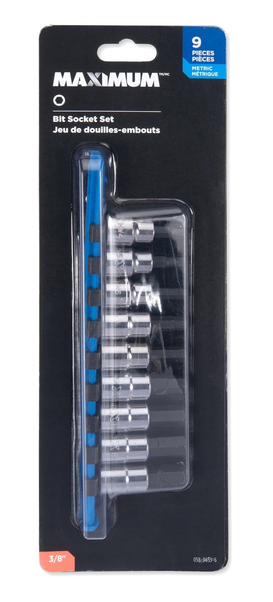 3/8-in Drive Hex Bit Socket Set, Chrome-Plated, 9-pc, Metric