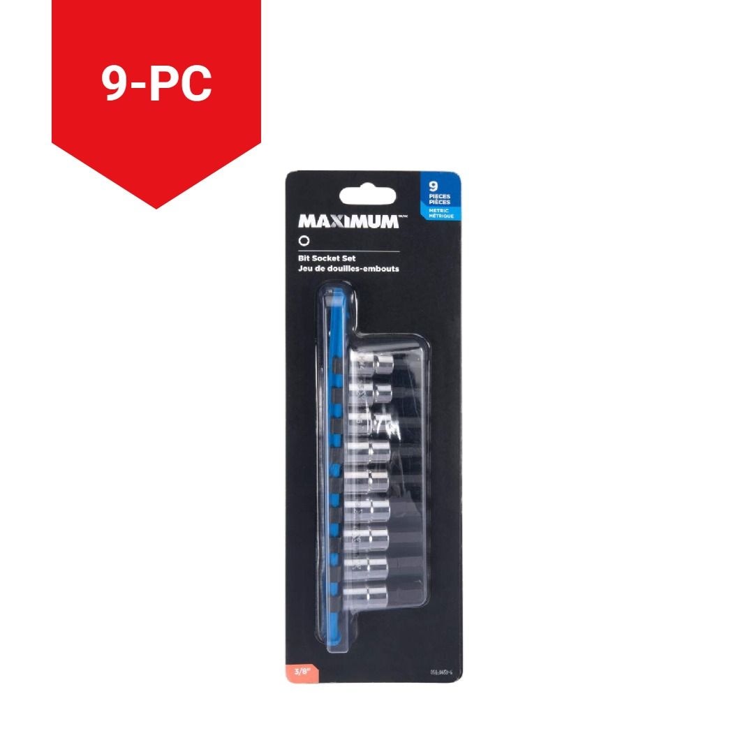 3/8-in Drive Hex Bit Socket Set, Chrome-Plated, 9-pc, Metric