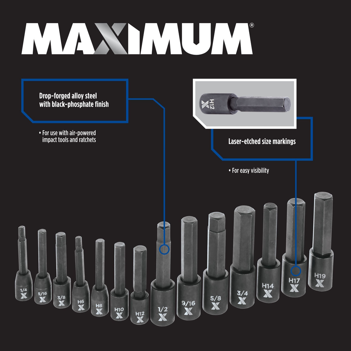 Hex Impact Socket & Bit Socket Set, 14-pc, SAE/Metric