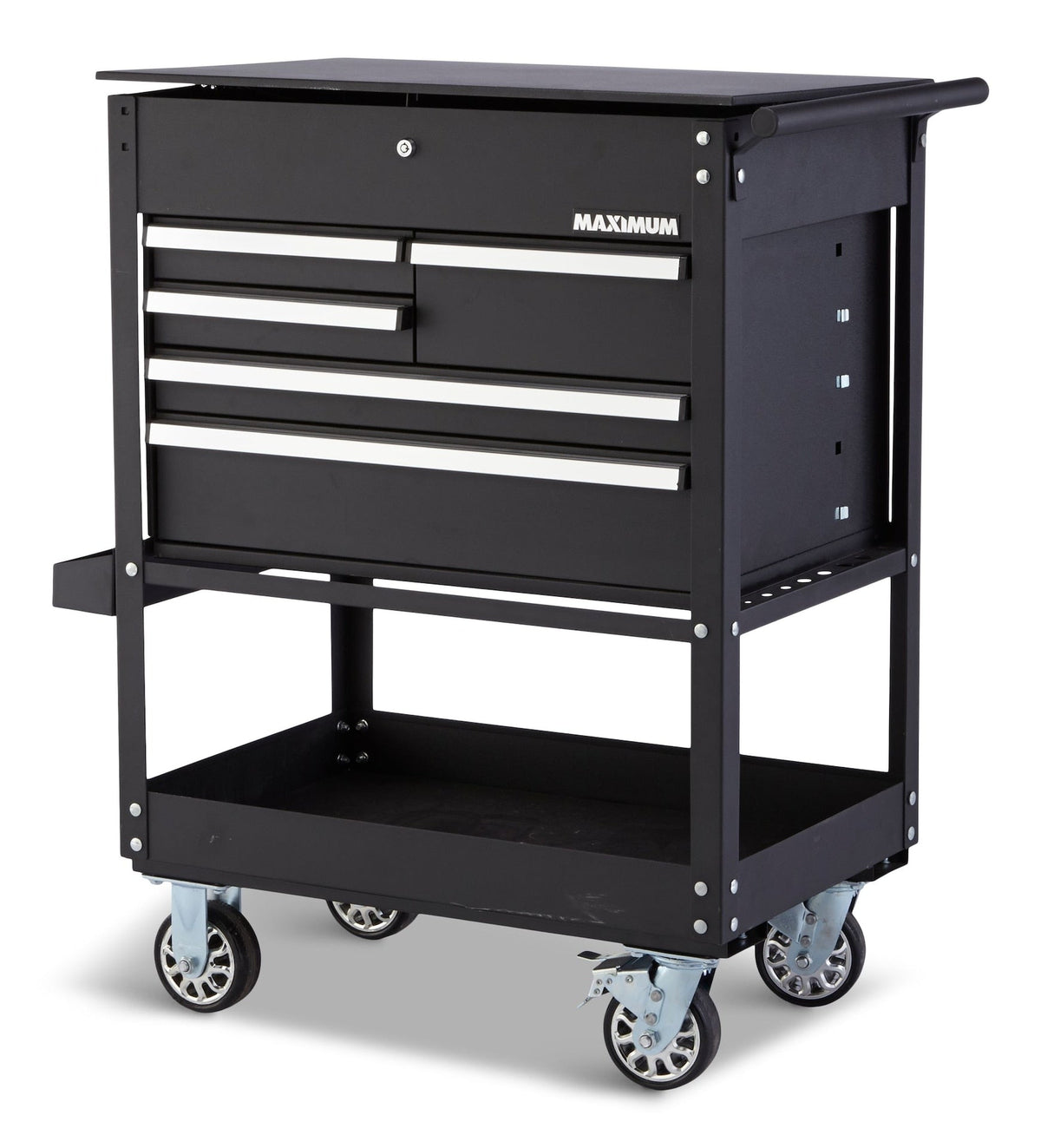 Rolling Mechanics Tool Cart with 5 Drawers, Black, 30-in
