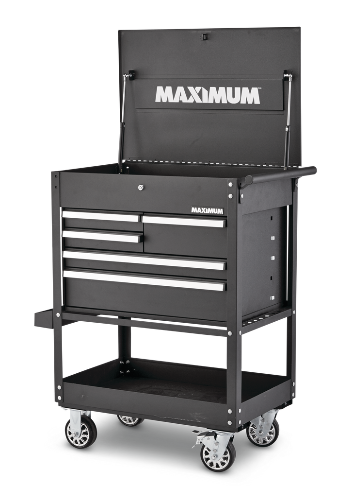 Rolling Mechanics Tool Cart with 5 Drawers, Black, 30-in