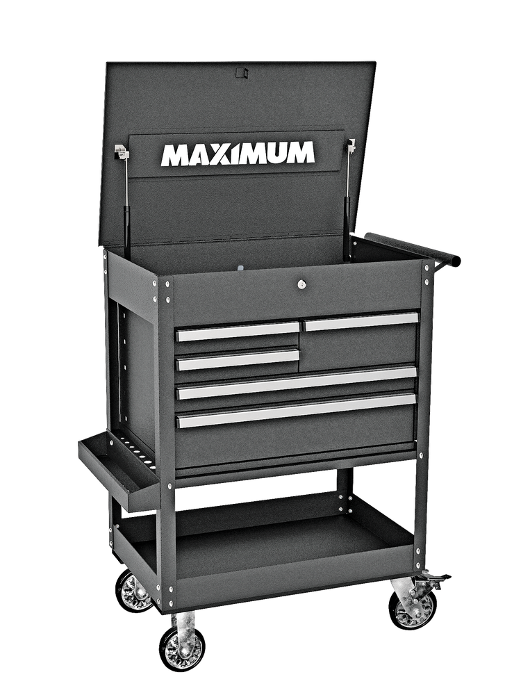 Rolling Mechanics Tool Cart with 5 Drawers, Black, 30-in