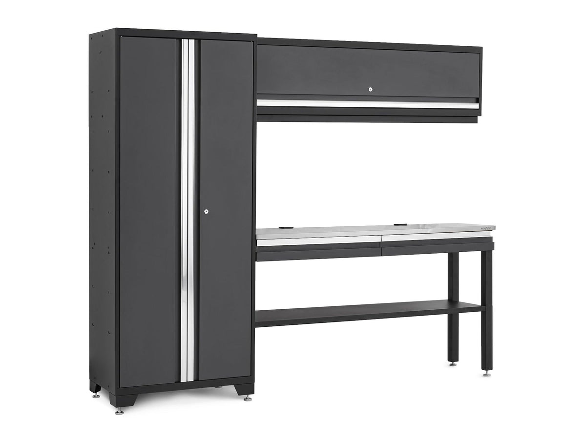 Bold 3.0 Series All-in-One Lockable Steel Garage Cabinetry Set with Stainless Steel Top, Grey, 90-in x 18-in x 72-in, 4-pc