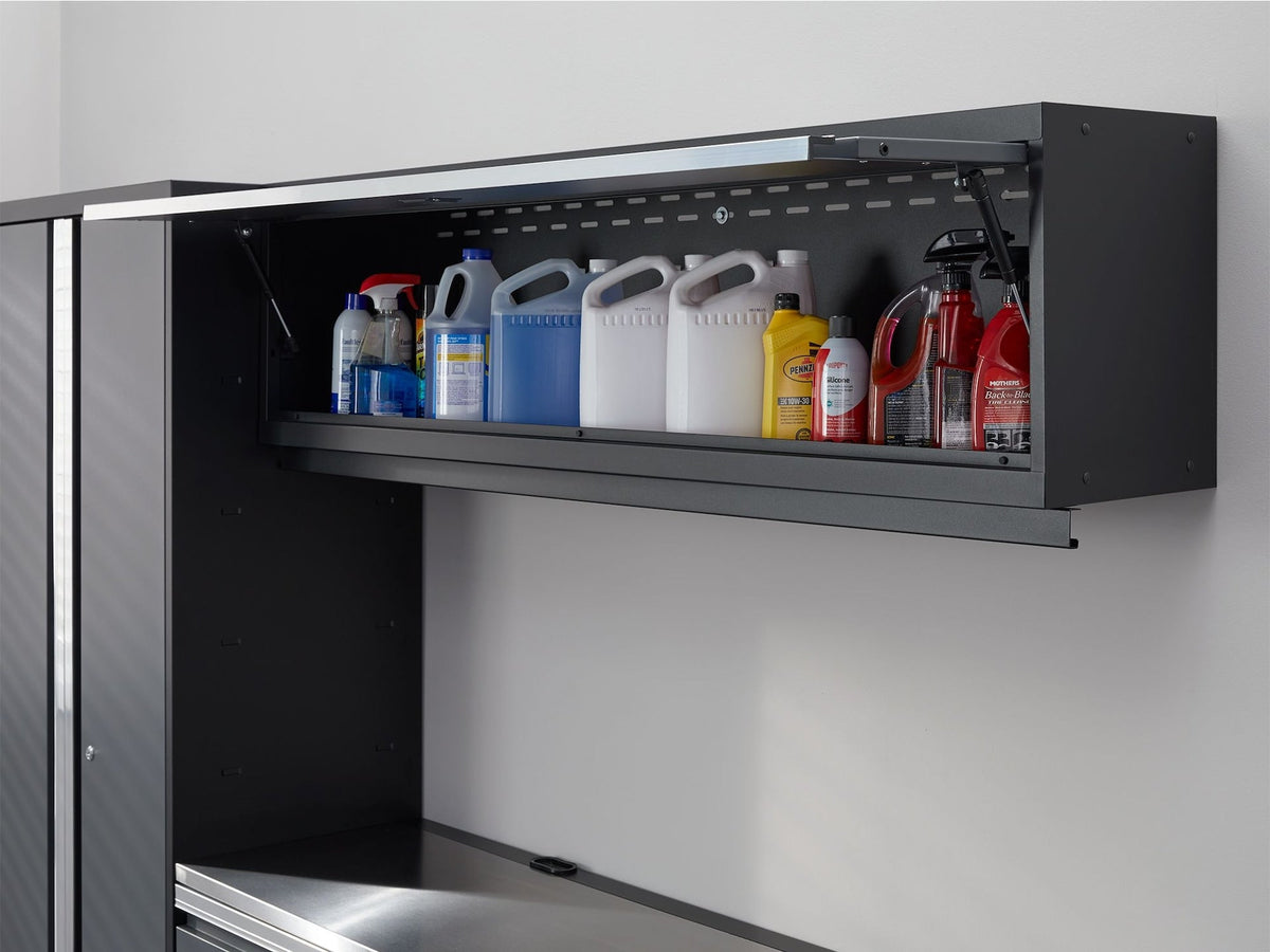 Bold 3.0 Series All-in-One Lockable Steel Garage Cabinetry Set with Stainless Steel Top, Grey, 90-in x 18-in x 72-in, 4-pc