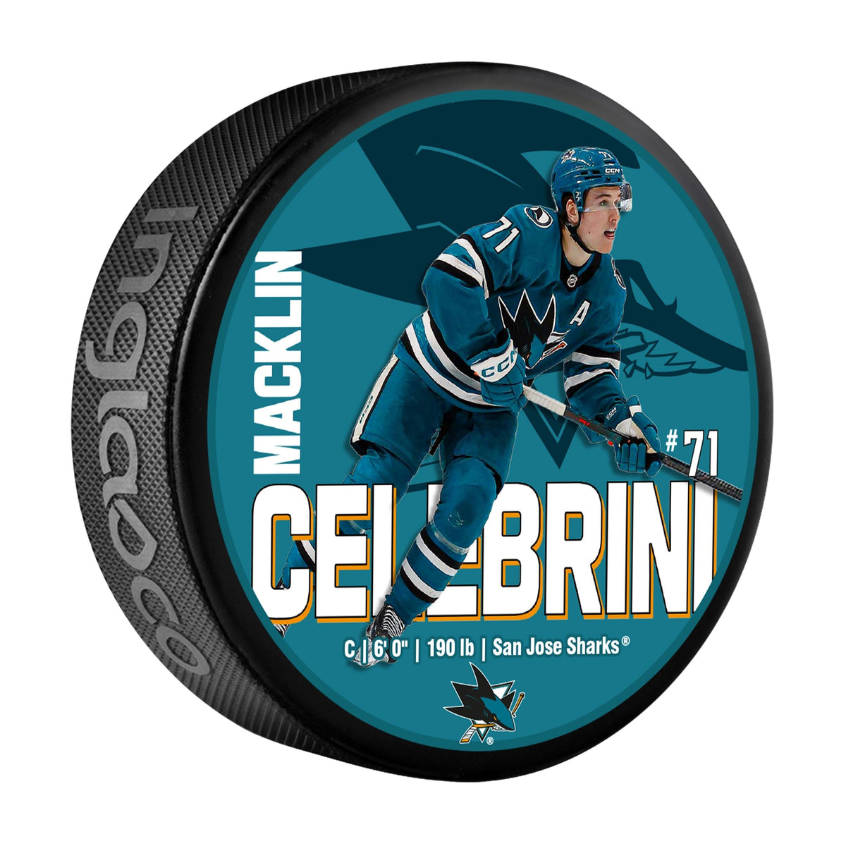San Jose Sharks Macklin Celebrini Hockey Puck, 6-oz