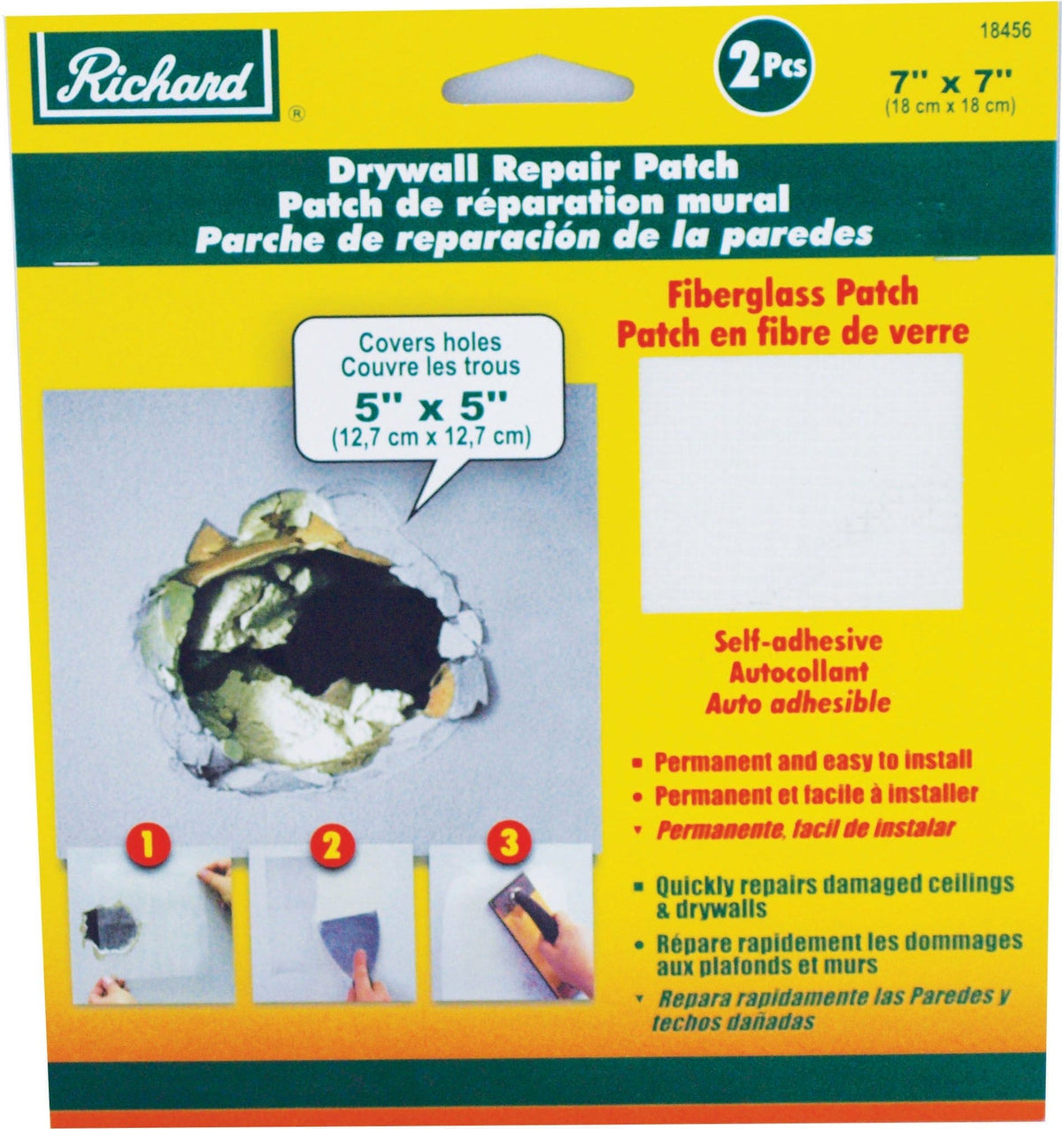 Permanent Self-Adhesive Fibreglass Mesh Drywall Repair Patch Tape, 7 x 7-in, 2-pk