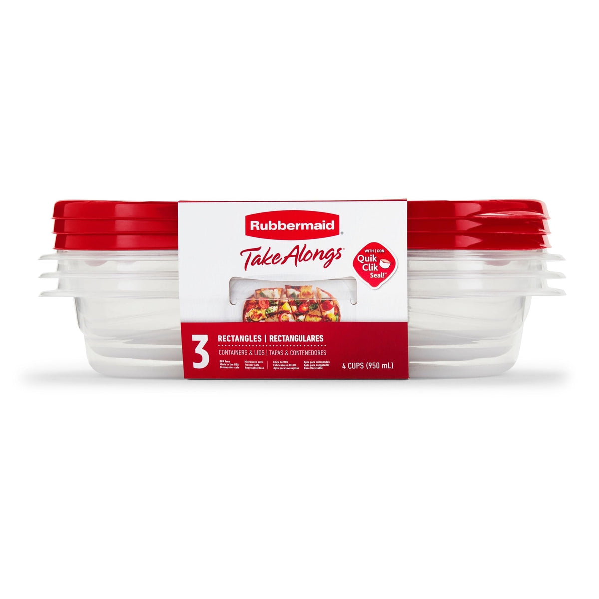TakeAlong Rectangle Plastic Food Storage Container Set with Quik Clik Seal Lid, 6-pc