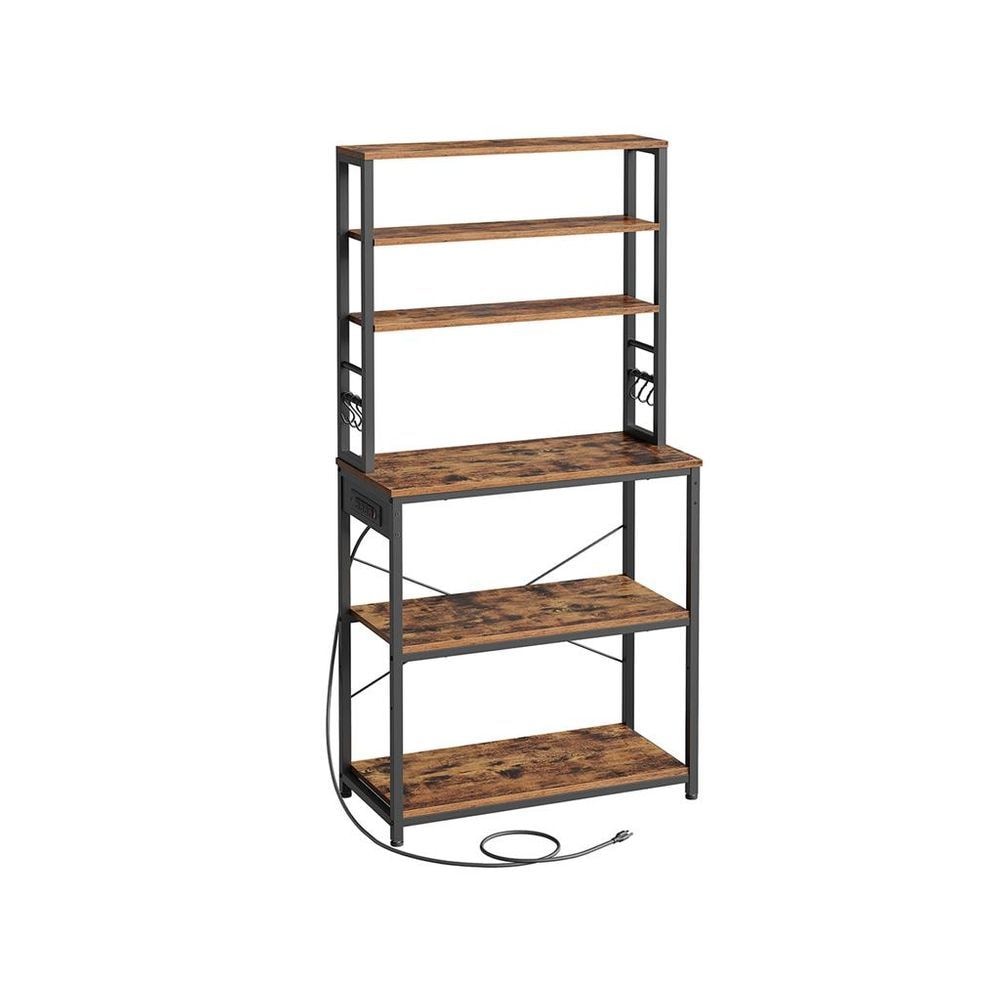 Home Small Rustic Brown Baker's Rack with 4 AC Outlets