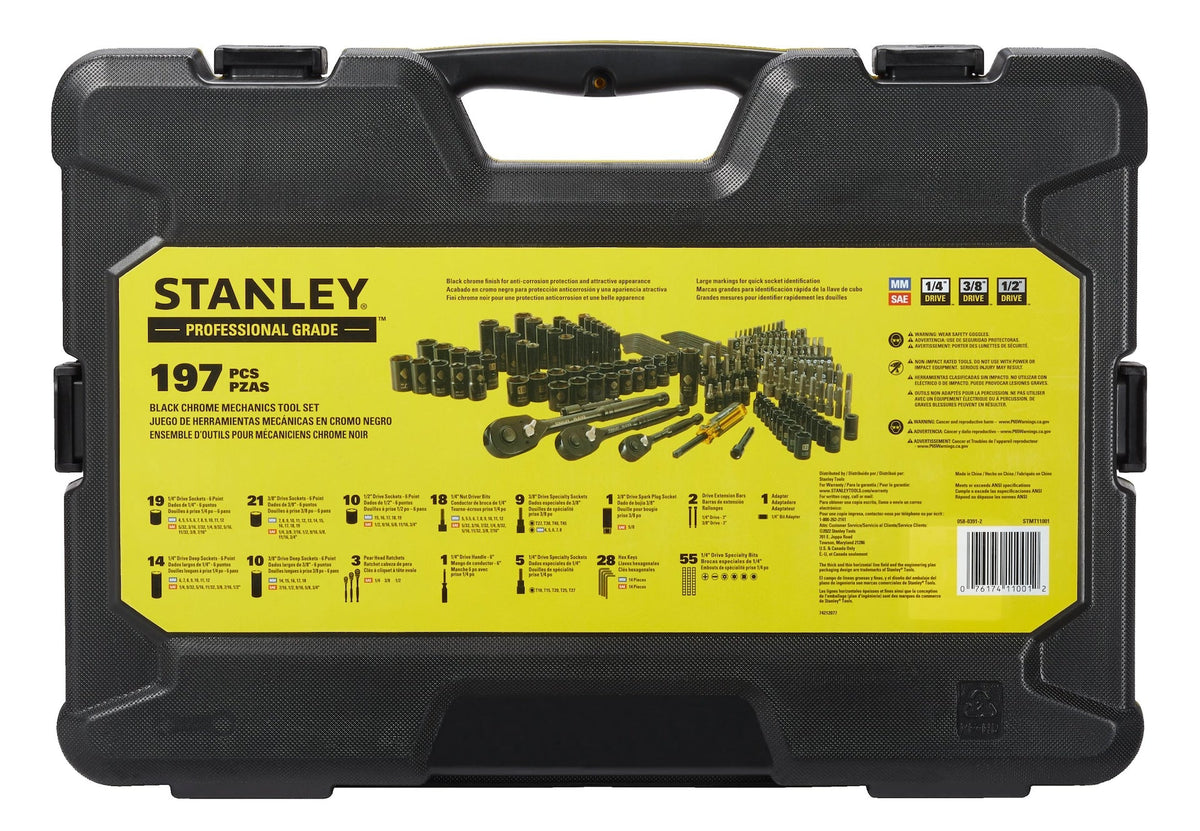 Professional Grade Black Chrome Socket Set, SAE/Metric, 197-pc