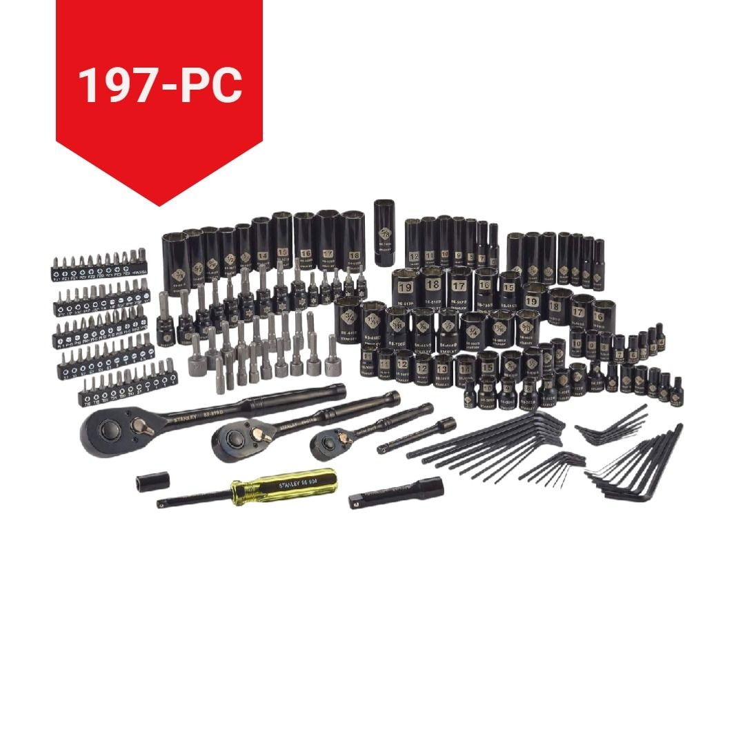 Professional Grade Black Chrome Socket Set, SAE/Metric, 197-pc