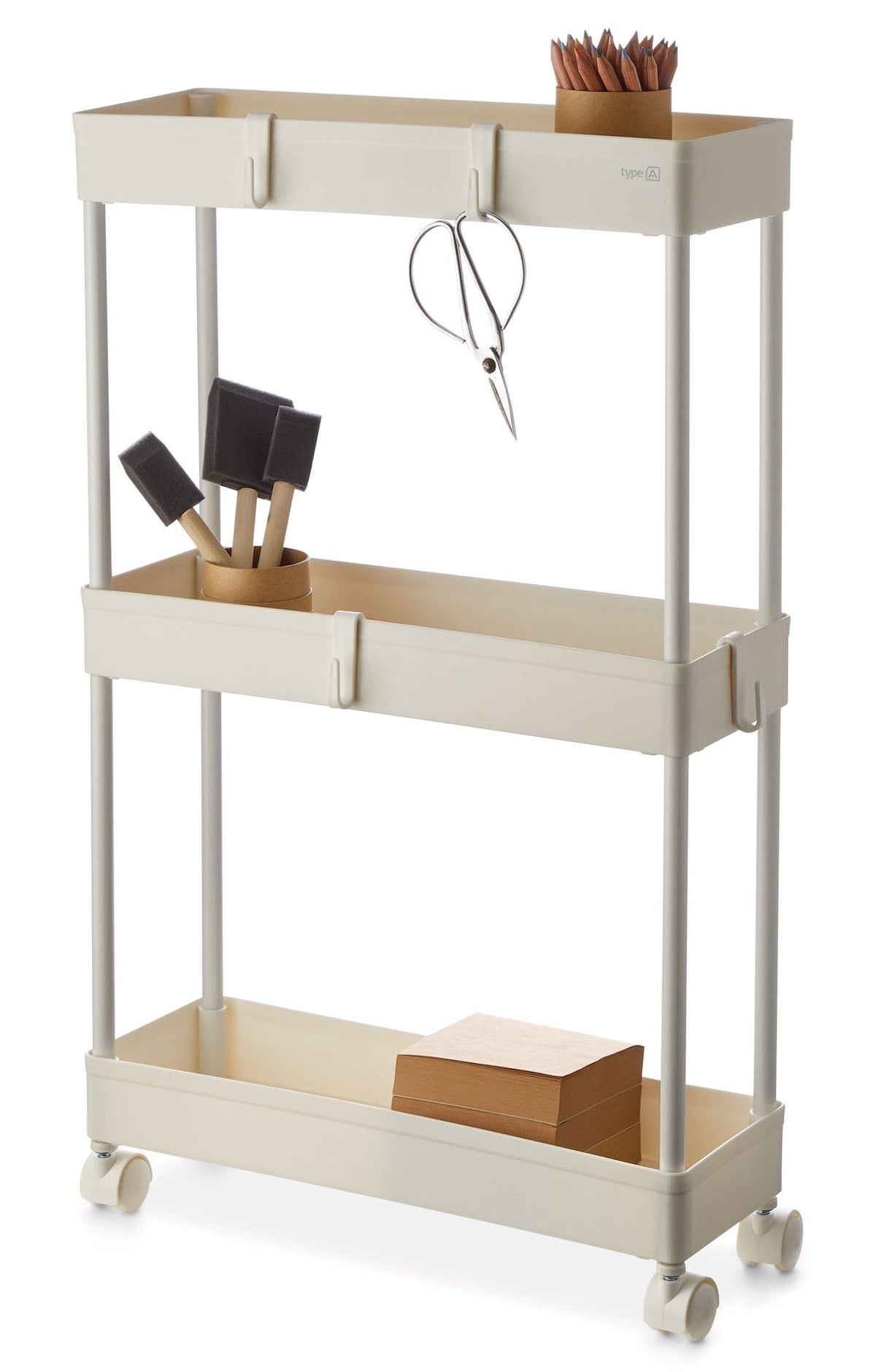 3-Tier Slim Storage Cart, Lockable Wheels