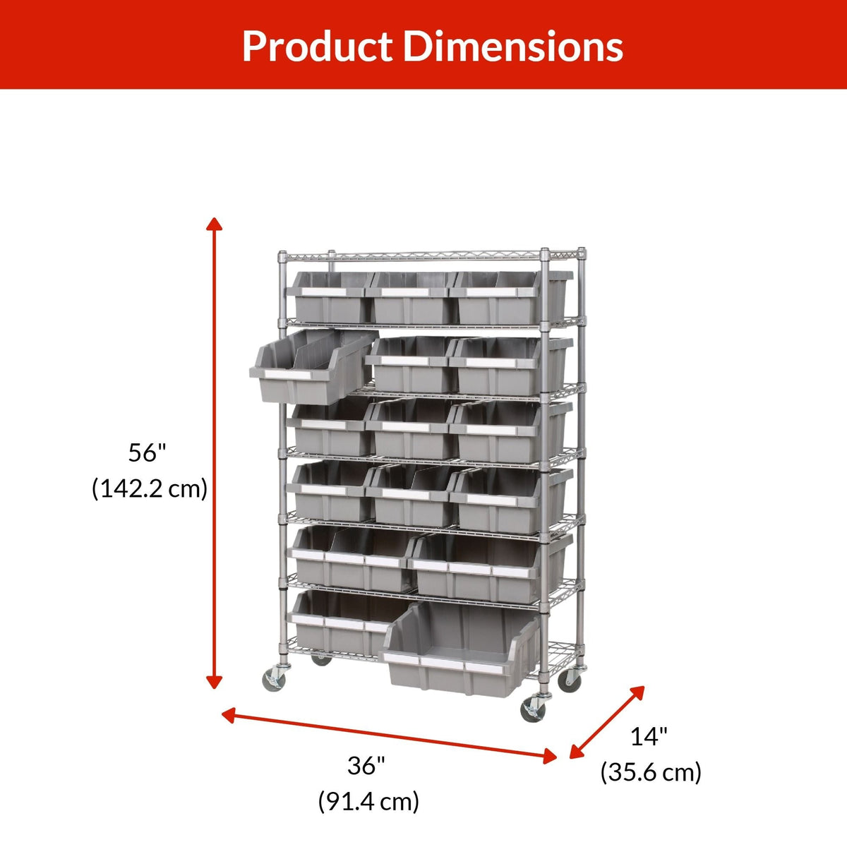 7-Tier NSF 16-Bin Rack Shelving, 36-in x 14-in x 56-in