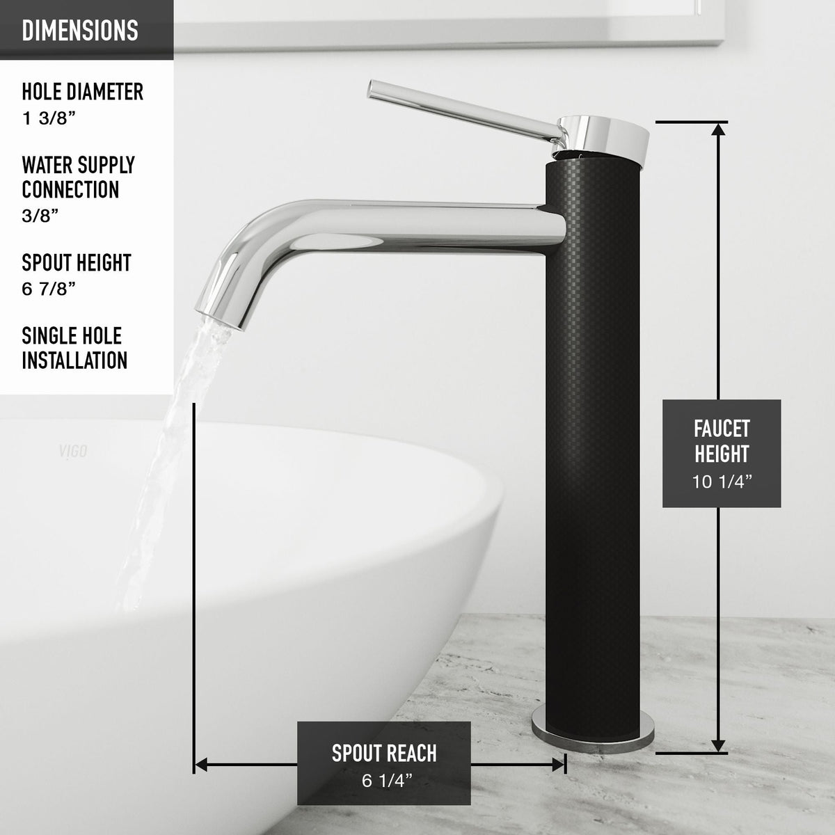 Lexington Single Handle Vessel Sink Bathroom Faucet with cFiber Body, Chrome