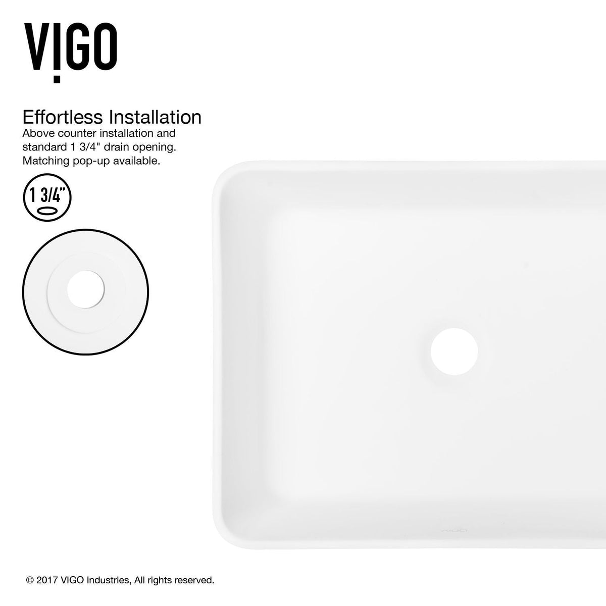 Marigold Matte Stone Rectangular Composite Vessel Bathroom Sink/Basin with Rounded Edges & Deep Bowl, White