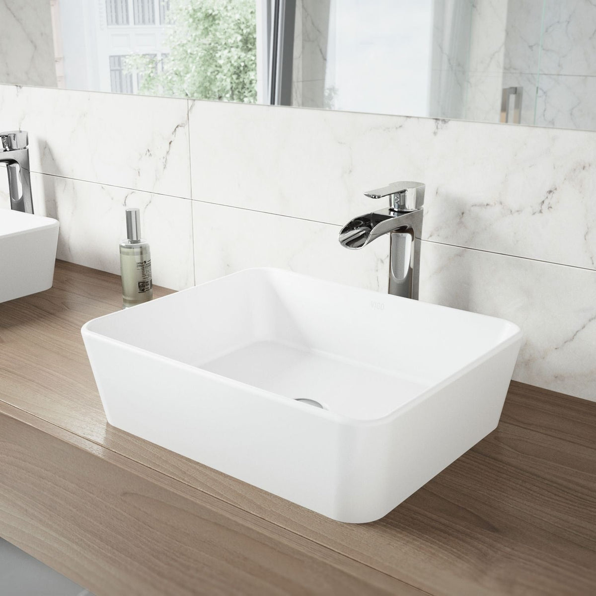 Marigold Matte Stone Rectangular Composite Vessel Bathroom Sink/Basin with Rounded Edges & Deep Bowl, White