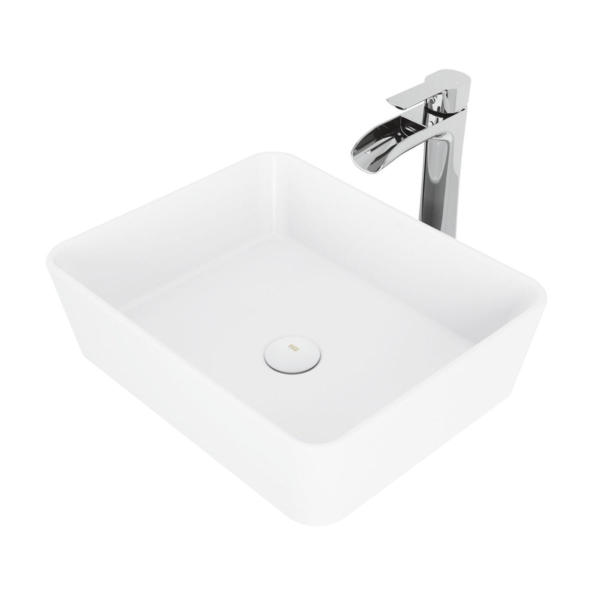Marigold Matte White Bathroom Sink/Basin Set with Niko Faucet and Rectangular Composite Vessel