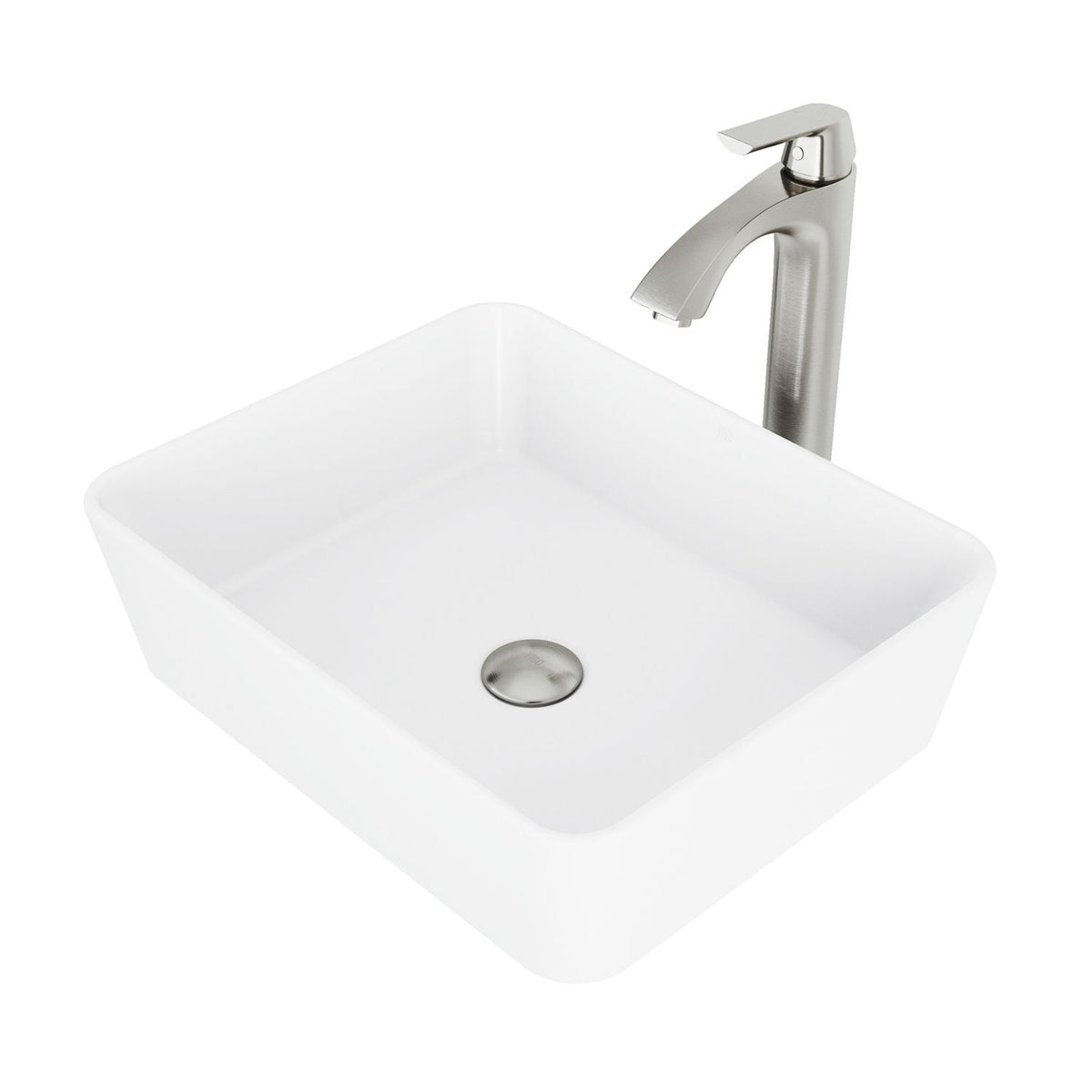 Marigold White Bathroom Sink/Basin Set with Linus Faucet and Rectangular Composite Vessel
