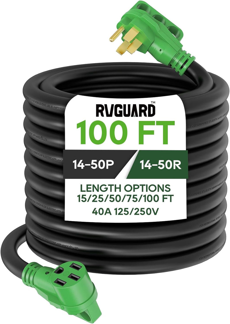 40 Amp 100 Foot RV/EV Extension Cord, NEMA 14-50P/R Heavy Duty Extension Cord with LED Power Indicator and Cord Organizer, Green P9850