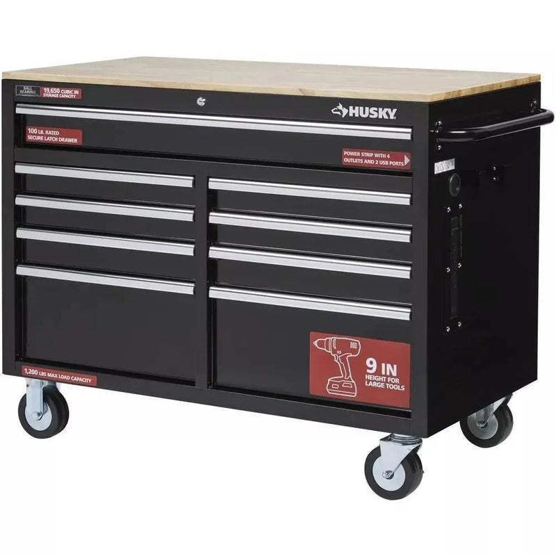 46 in. W x 24 in. D 9-Drawer Gloss Black Deep Tool Chest Mobile Workbench L1695