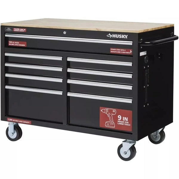 46 in. W x 24 in. D 9-Drawer Gloss Black Deep Tool Chest Mobile Workbench S6121