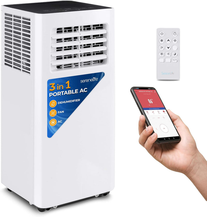 Portable Air Conditioner– 8,000 BTU 3-in-1 AC Unit with Cooling, Dehumidifier & Fan –w/ Remote Control, Window Mount Kit, Wheels, Quiet Operation for Rooms up to 300 sq ft I8846