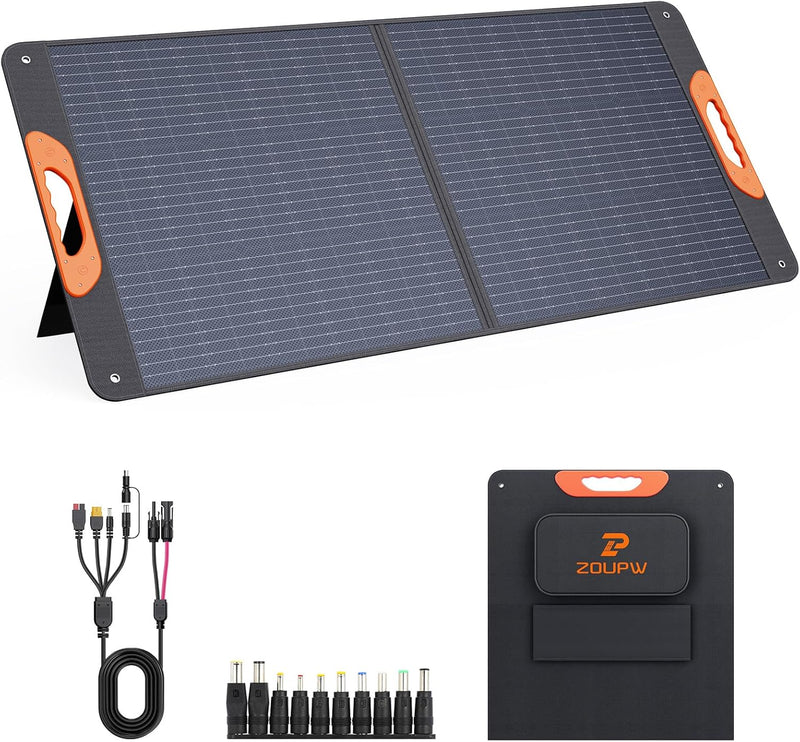 200 Watt Portable Solar Panel for Power Station,RV Essentials,200W 20V Foldable Solar Charger with Solar Cable,23.5% High Efficiency IP67 Waterproof 4 Kickstands for Camping RV Road Trip I5816