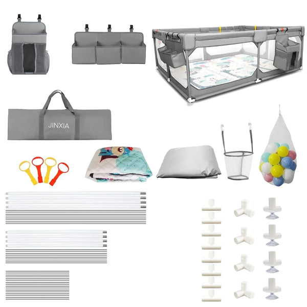 Baby Playpen with Mat 75"*59", Extra Large Playpen for Babies and Toddlers with Storage Bag, BPA-Free, Non-Toxic, Safe No Gaps Playards for Babies, Sturdy Safety Play Yard for Indoor Outdoor Fun, Grey V866