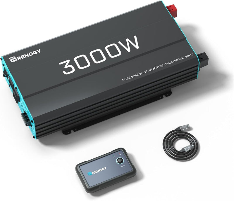 3000W Pure Sine Wave Inverter 12V DC to 120V AC Converter for Home, RV, Truck, Off-Grid Solar Power Inverter 12V to 110V with Built-in 5V/2.1A USB Port, AC Hardwire Port, Remote Controller F1262