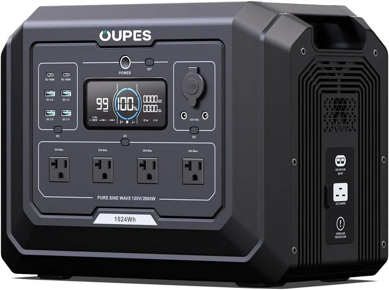 1 Portable Power Station 2000W (4500W Peak), 1024Wh LiFePO4 Battery Generator with 1400W AC Charging & 800W Solar Charging, Expandable to 5120Wh, for Home, Power Outages, Camping & RVs H644