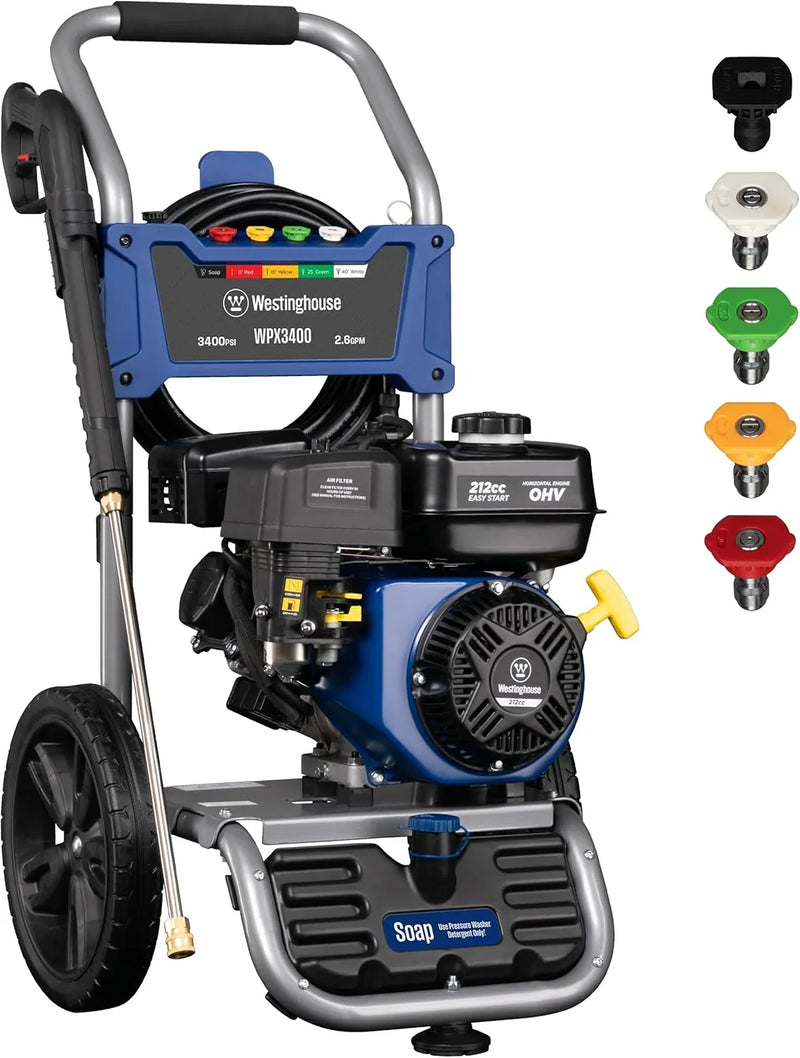 WPX3400 Gas Pressure Washer, 3400 PSI and 2.6 Max GPM, Onboard Soap Tank, Spray Gun and Wand, 5 Nozzle Set, for Cars/Fences/Driveways/Homes/Patios/Furniture I5137