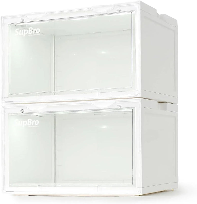 Lightning Collection Storage Box - Voice Control - Easy Access Storage Shoe Box, Stackable Shoe Storage Box, Equipped with Transparent Plastic Door, Suitable for Sports Shoes (11.2 x 14.9 x 8.8 inches (6 sets), White) M5119