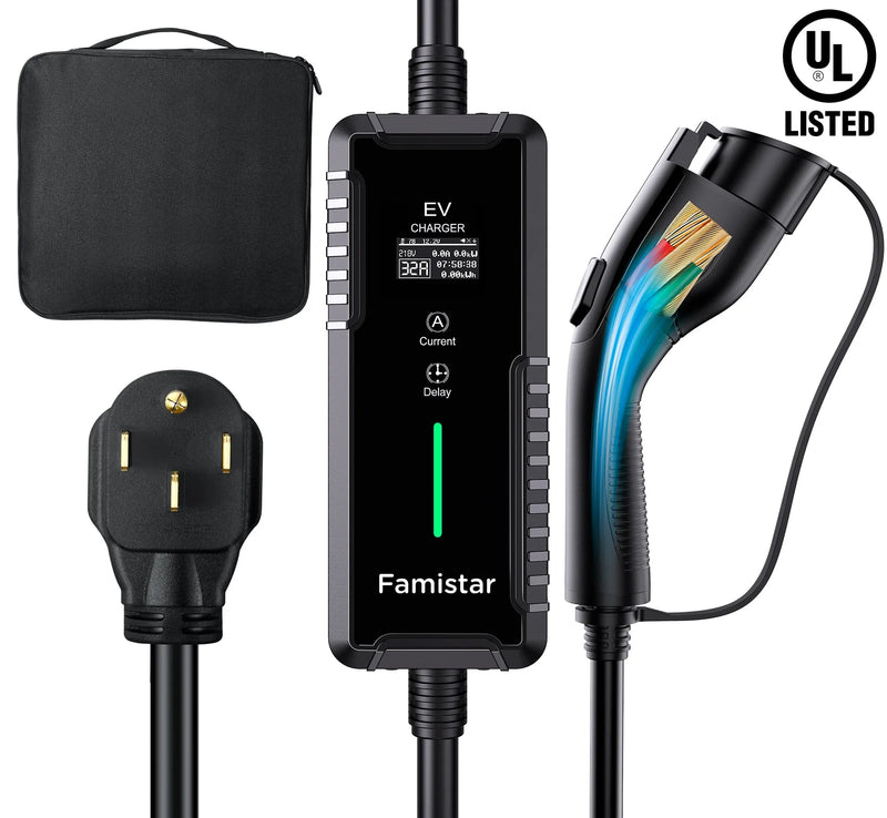 Level 2 & Level 1 EV Charger, 16Amp 110-240V Portable J1772 Electric Car Charger with Adjustable Amp Delayed Timer 25ft Long Cord Y8339