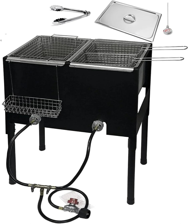 Triple Deep Fryer-3 Basket Stainless Steel Propane Cooker-Outdoor Fish Fry/Chicken-Tall Heavy Duty M5612