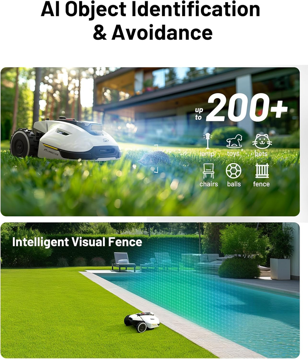 2000 Robot Lawn Mower with 4G, Reception 0.5 Acre,Max. 0.7 Acre, Ultrasense AI Vision & RTK, Auto Mapping & App Control,45% Slope,Wireless Perimeter,Dual Cutting Discs, 20 Mowing Zones